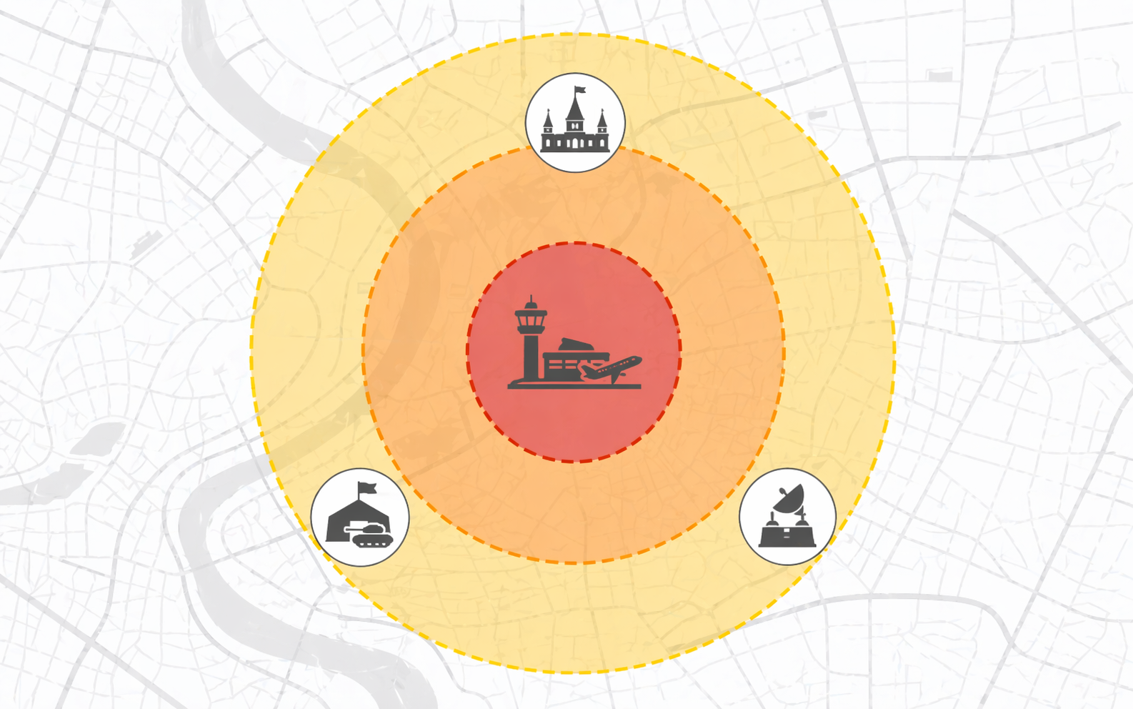 แผนภูมิแสดง 3 ประเภทพื้นที่ห้ามบินโดรน VTP VTR VTD